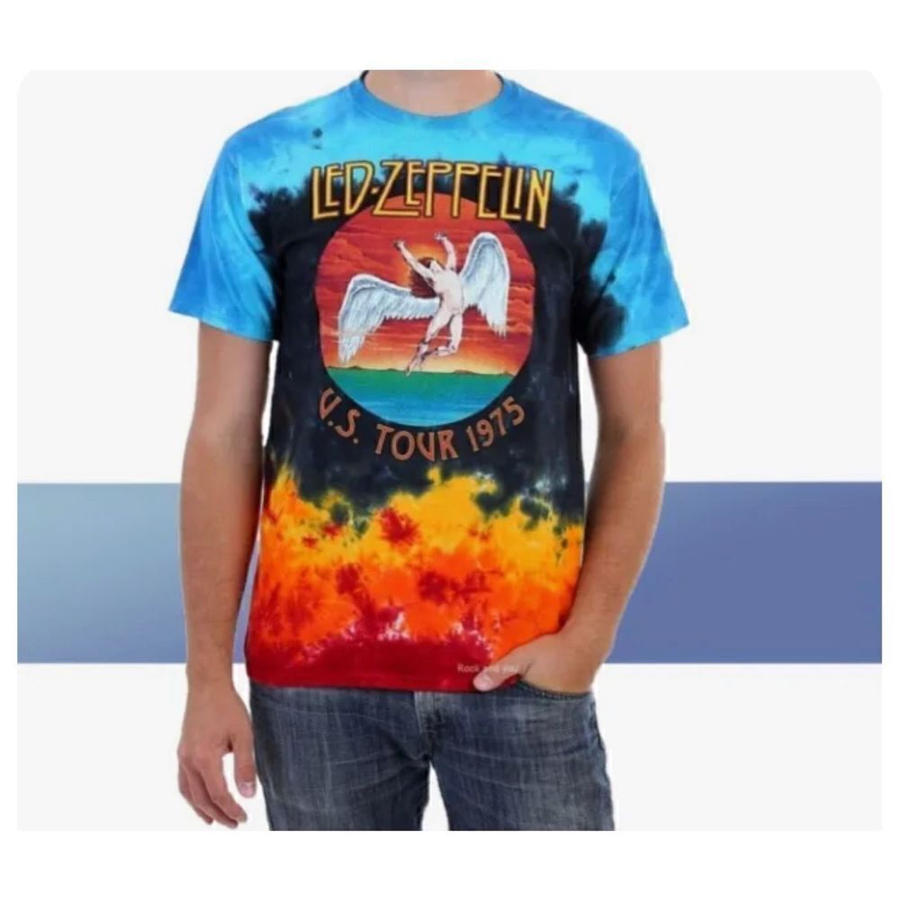 Led Zeppelin Tie-Dye T-Shirt Medium Blue Yellow Orange US Tour 1975 Rock Tee